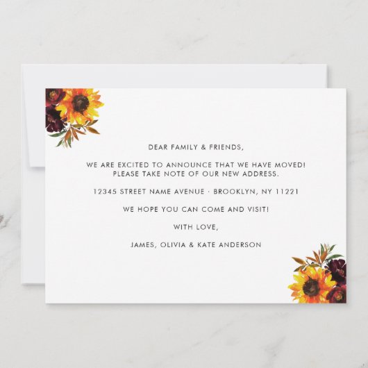 Thanksgiving van New Home Sunflower Herfst Moving Aankondiging (Achterkant)