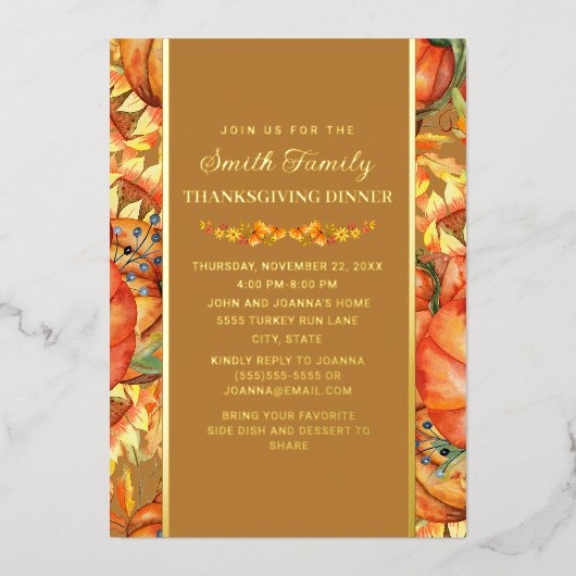 Thanksgiving van pompoenen met ventilatorkleppen folie uitnodiging (Voorkant)