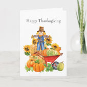 Thanksgiving van  Tan Scarecrow Zonnebloem Feestdagen Kaart (Voorkant)