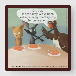 Thanksgiving Vegan Funny Square Wall klok
