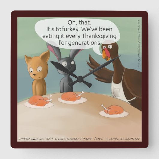 Thanksgiving Vegan Funny Square Wall klok (Voorkant)