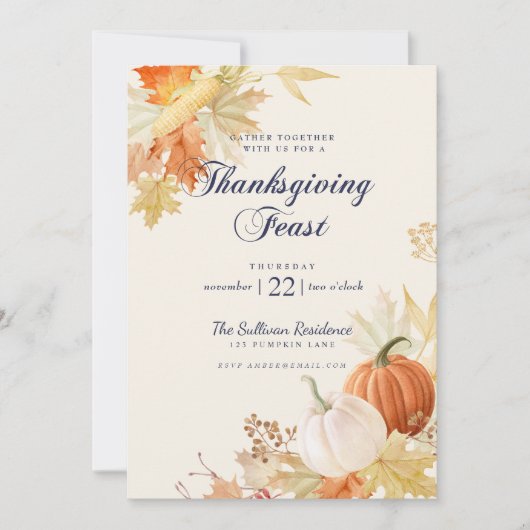 Thanksgiving Ventilator Floral Pumpkin Navy Blue Kaart (Voorkant)