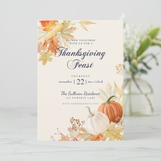 Thanksgiving Ventilator Floral Pumpkin Navy Blue Kaart (Staand voorkant)