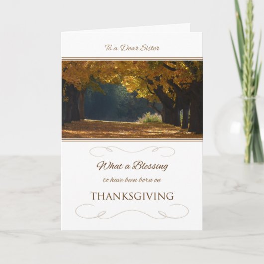 Thanksgiving verjaardag voor zus feestdagen kaart (Voorkant)