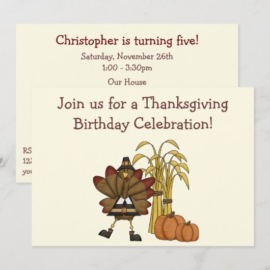 Thanksgiving Verjaardagsuitnodiging - Jongens Kaart (Voorkant / Achterkant)