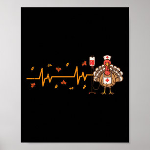 Thanksgiving-verpleegster Hartslag Kalkoen Herfst  Poster