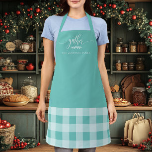 Thanksgiving Verzamel Teal Geruite Familie Keuken Schort