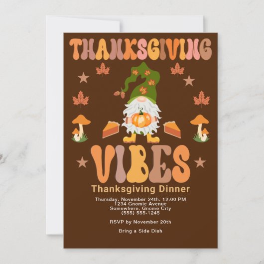 Thanksgiving Vibes Gnome Dinner Invitation Feestdagenkaart (Voorkant)