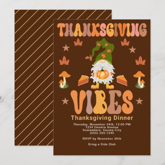 Thanksgiving Vibes Gnome Dinner Invitation Feestdagenkaart (Voorkant / Achterkant)