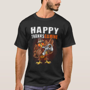 Thanksgiving Video Game Dabbing Turkey Pilgrim Boy T-shirt
