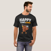 Thanksgiving Video Game Dabbing Turkey Pilgrim Boy T-shirt (Voorkant volledig)