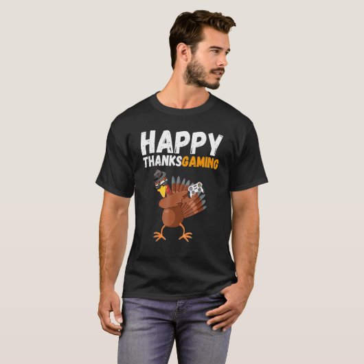 Thanksgiving Video Game Dabbing Turkey Pilgrim Boy T-shirt (Voorkant volledig)