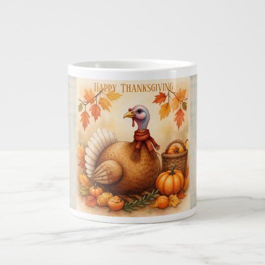 Thanksgiving, Vintage Turkey Happy Thanksgiving Grote Koffiekop (Voorkant)