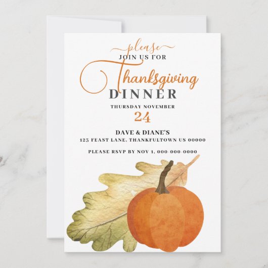 Thanksgiving voor eiken en pompoen kaart (Voorkant)