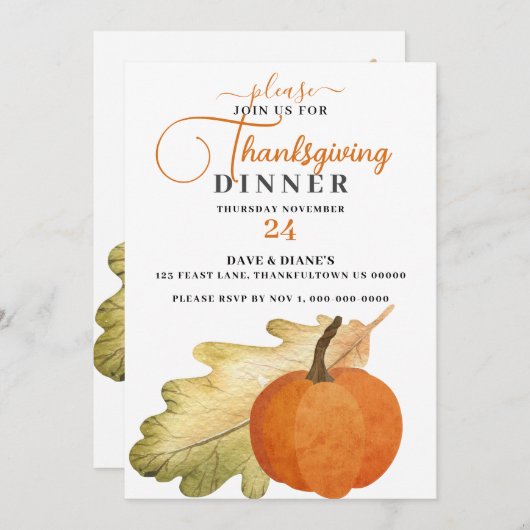 Thanksgiving voor eiken en pompoen kaart (Voorkant / Achterkant)