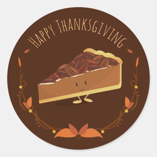 Thanksgiving voor glimlachen Pecan Pie Slice | Sti Ronde Sticker (Voorkant)