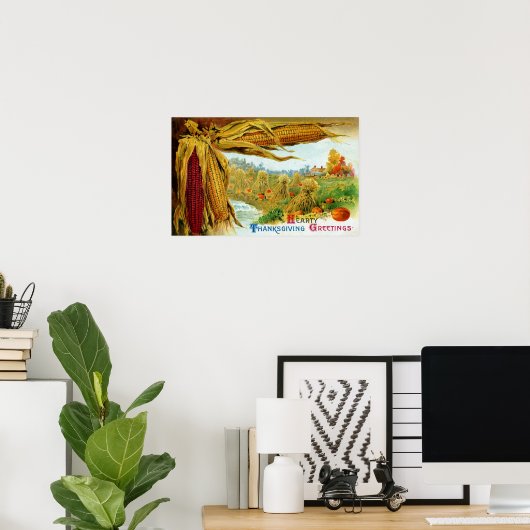  Thanksgiving voor hoorn en pompoenen Poster (Thuiskantoor)