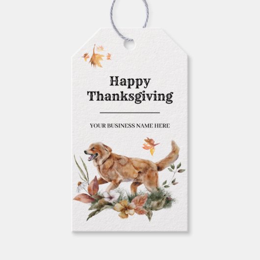 Thanksgiving voor kleine bedrijven - Floral Dog Cadeaulabel (Voorkant)