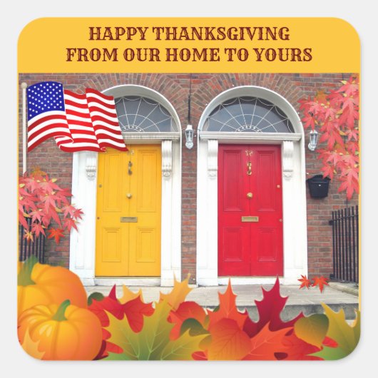 Thanksgiving voor kleurrijke voordeuren vierkante sticker (Voorkant)