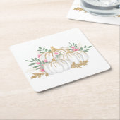 Thanksgiving voor roze Floral Gold Pumpkin-bruilof Kartonnen Onderzetters (Schuin)