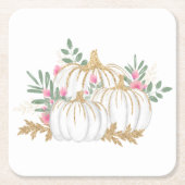 Thanksgiving voor roze Floral Gold Pumpkin-bruilof Kartonnen Onderzetters (Voorkant)
