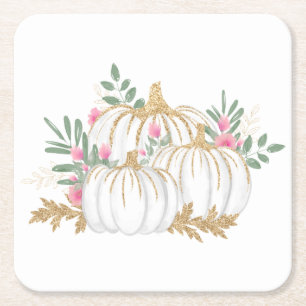 Thanksgiving voor roze Floral Gold Pumpkin-bruilof Kartonnen Onderzetters