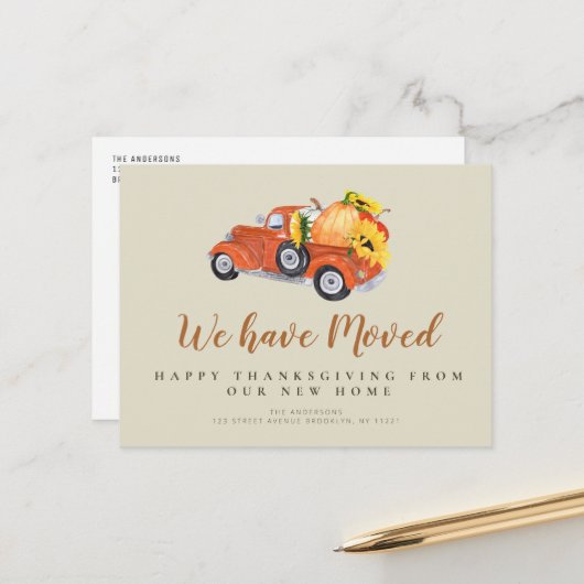 Thanksgiving vrachtwagen met bewegende aankondigin briefkaart (Voorkant / Achterkant in situ)
