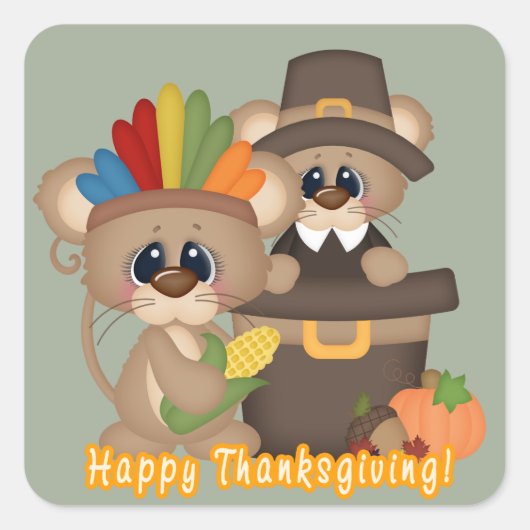 Thanksgiving vrienden Holiday pelgrim Indiase muiz Vierkante Sticker (Voorkant)