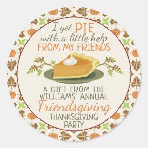 Thanksgiving Vriendsgiving Pompoen Pie Party Favor Ronde Sticker