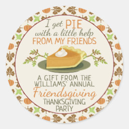 Thanksgiving Vriendsgiving Pompoen Pie Party Favor Ronde Sticker