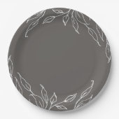 Thanksgiving Warm Grey Leaf Motif Papieren Bordje (Voorkant)