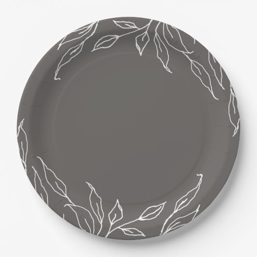 Thanksgiving Warm Grey Leaf Motif Papieren Bordje (Voorkant)