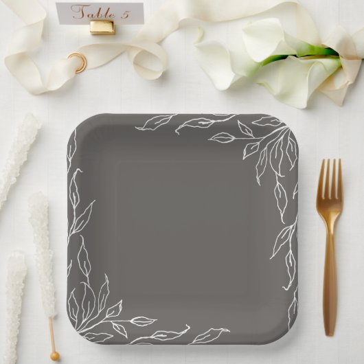 Thanksgiving Warm Grey Leaf Motif Papieren Bordje (Huwelijk)