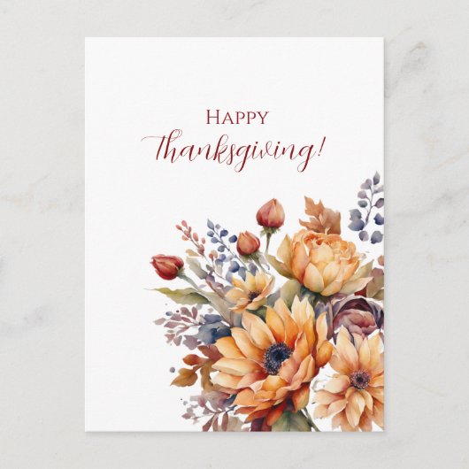 Thanksgiving-Waterverf Bloemen- Briefkaart (Voorkant)
