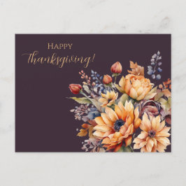 Thanksgiving-Waterverf Bloemen- Briefkaart