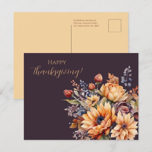 Thanksgiving-Waterverf Bloemen- Briefkaart (Voorkant / Achterkant)