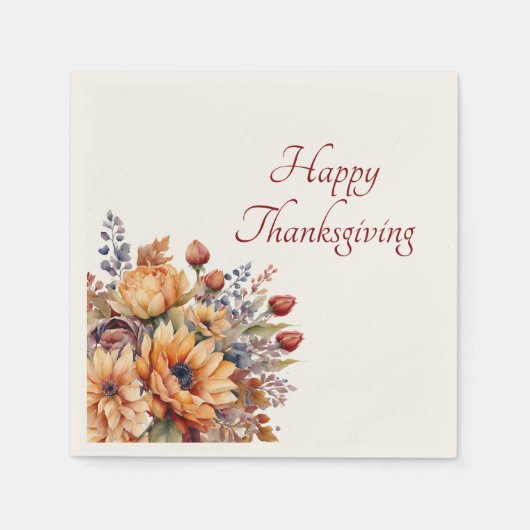 Thanksgiving-Waterverf Bloemen- Servet (Voorkant)