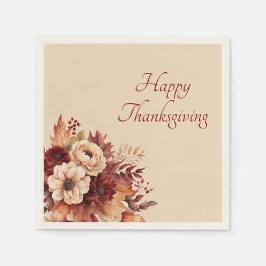 Thanksgiving-Waterverf Flowers-Cream en Red- Servet (Voorkant)