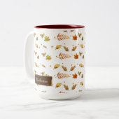 Thanksgiving Waterverf Herfst bladeren Monogram Tweekleurige Koffiemok (Voorkant links)