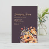 Thanksgiving-Waterverf Herfst Bloemen-Paarse- Kaart (Staand voorkant)