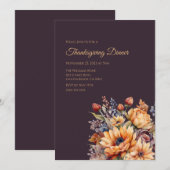 Thanksgiving-Waterverf Herfst Bloemen-Paarse- Kaart (Voorkant / Achterkant)