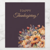 Thanksgiving-Waterverf Herfst Bloemen-Paarse- Wijn Etiket (Enkel label)