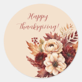 Thanksgiving-Waterverf Herfst Bloemen-Sticker Ronde Sticker