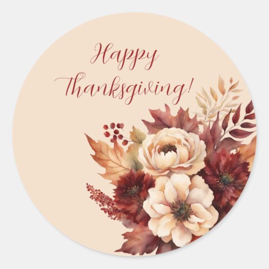 Thanksgiving-Waterverf Herfst Bloemen-Sticker Ronde Sticker (Voorkant)