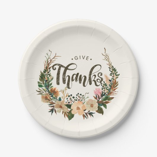 Thanksgiving Waterverf Herfst Floral Boho krans Papieren Bordje (Voorkant)