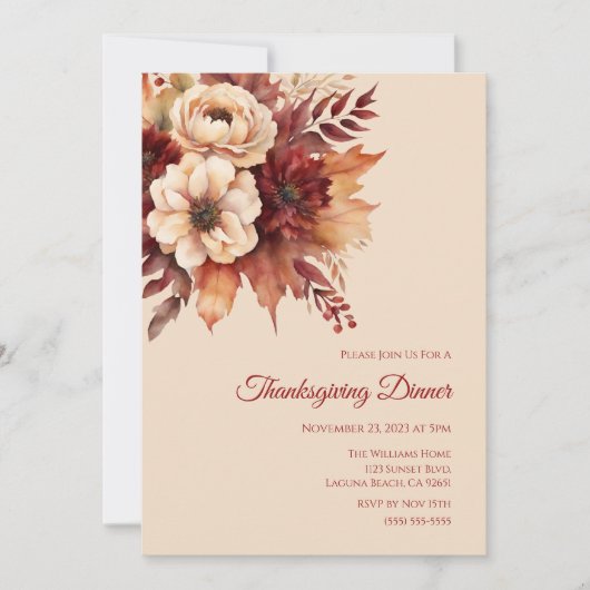 Thanksgiving-Waterverf Herfst Flowers-Cream en Roo Kaart (Voorkant)