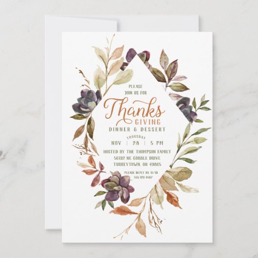 Thanksgiving Waterverf Herfst Foliage Invitation Kaart (Voorkant)