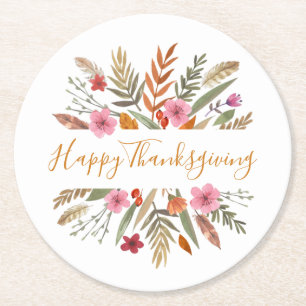 THANKSGIVING WATERVERF HERFST FOLIAGE PAPIER ONDER RONDE KARTONNEN ONDERZETTER