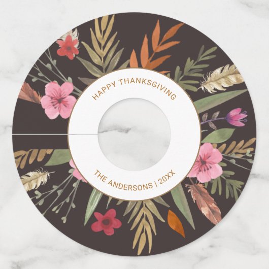 THANKSGIVING WATERVERF HERFST GEBLADERTE GLAZEN LA WIJNGLASLABEL (Voorkant)