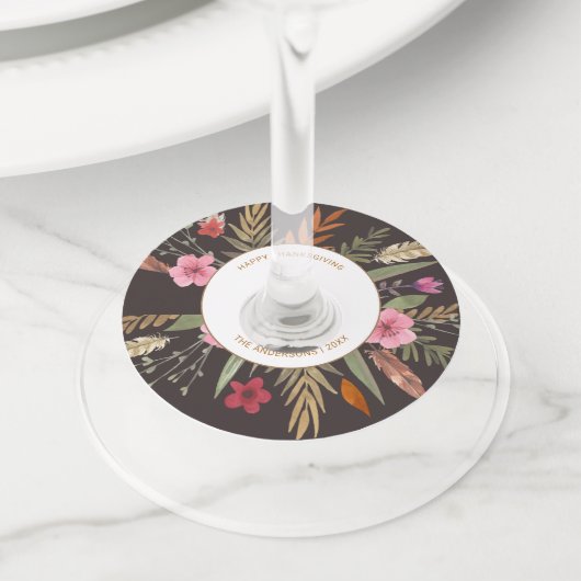 THANKSGIVING WATERVERF HERFST GEBLADERTE GLAZEN LA WIJNGLASLABEL (Dichtbij)